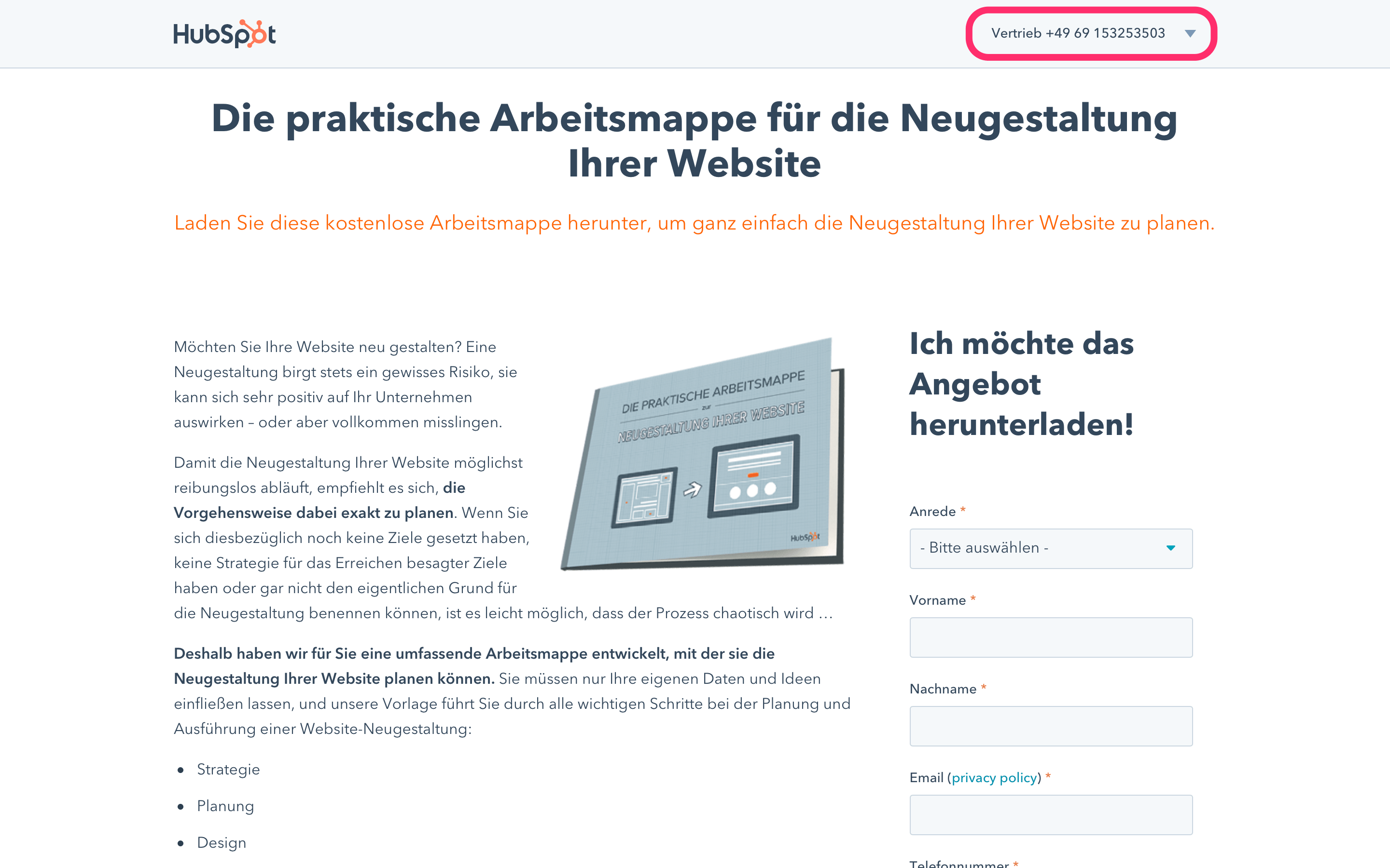 landing page telefonnummer