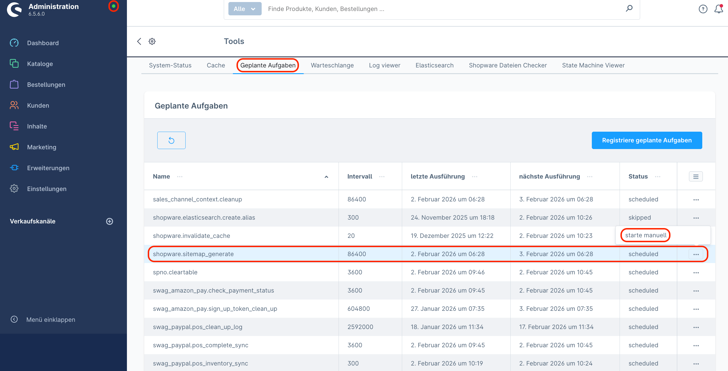 shopware 6 sitemap manuell aktualisieren