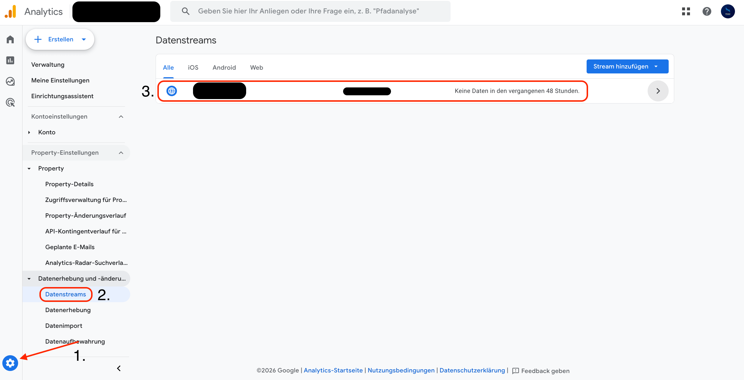 GA4 Navigation zum Datenstream