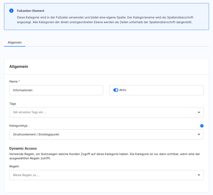 Shopware 6.7.3.1 Footer Service Kategorie