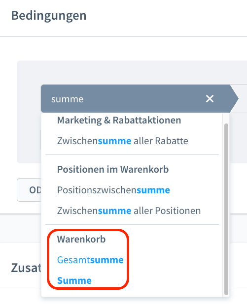 Shopware Rule Builder Summe und Gesamtsumme