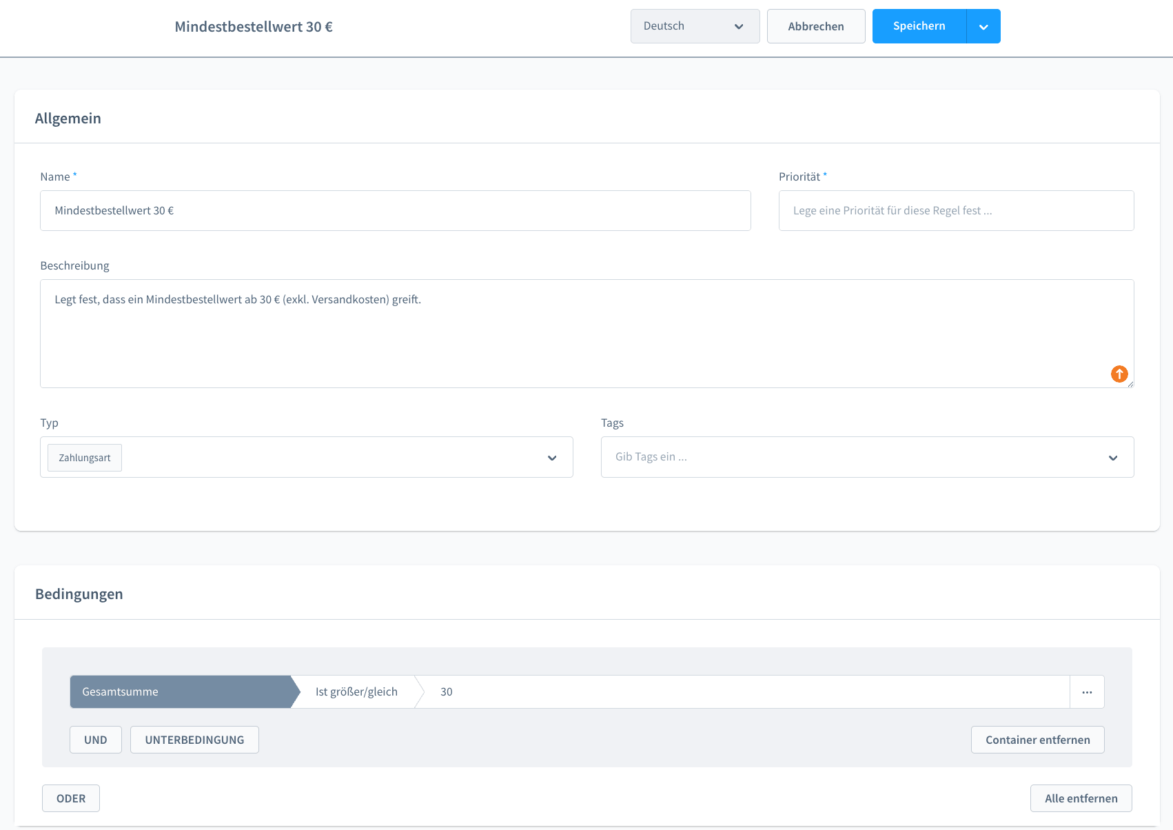 Shopware Rulebuilder Mindestbestellwert