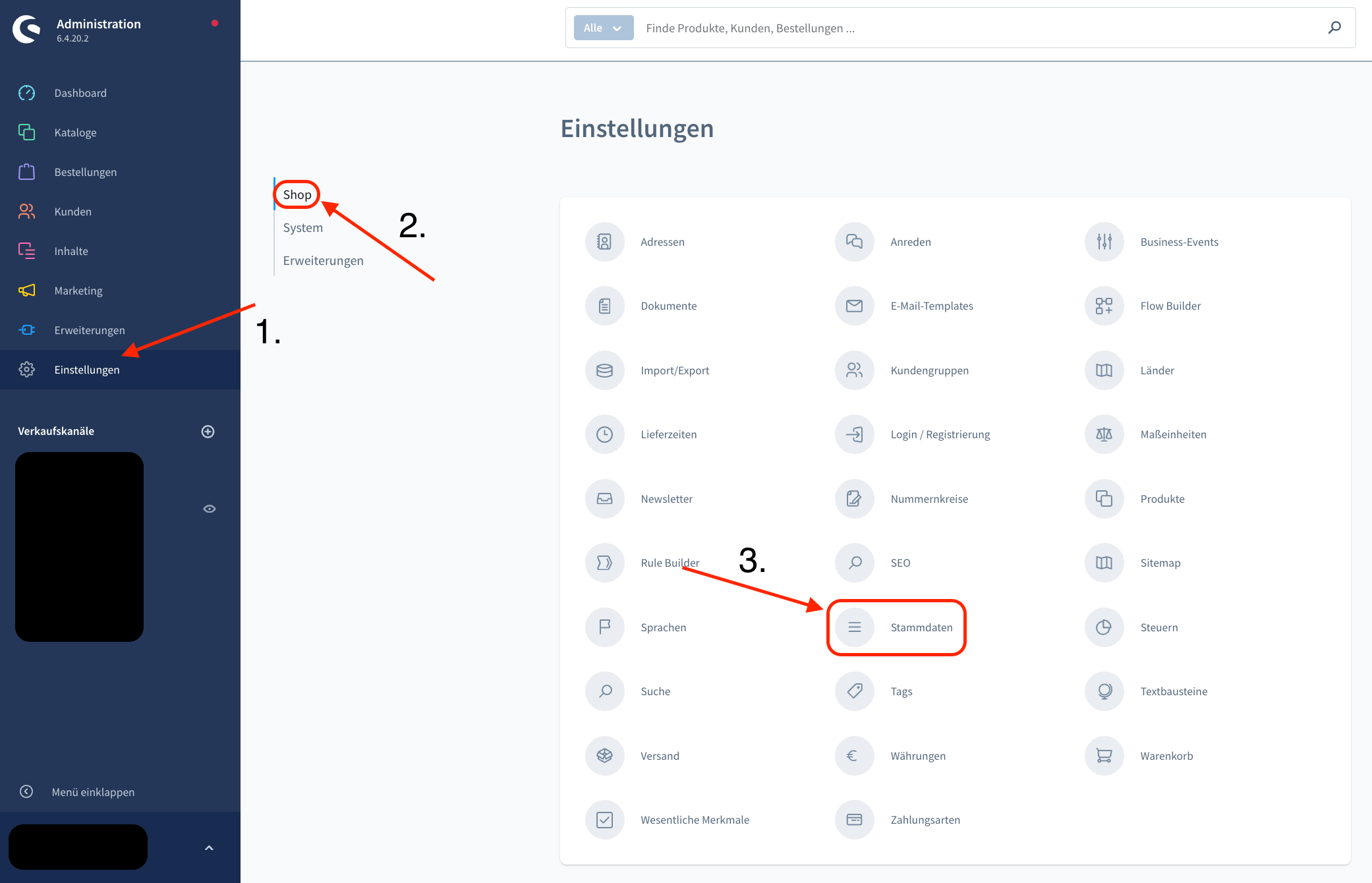 Shopware Stammdaten Navigation Cookie Banner