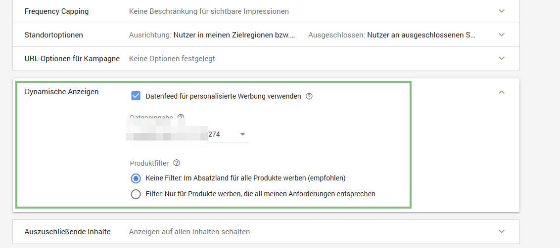 Dynamische Anzeigen Gesch  ftsdaten