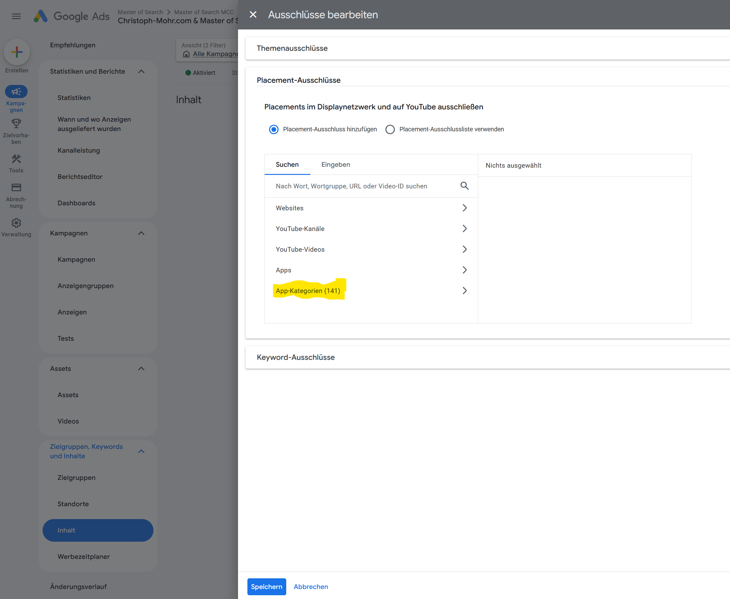 Apps in Google Ads ausschliessen