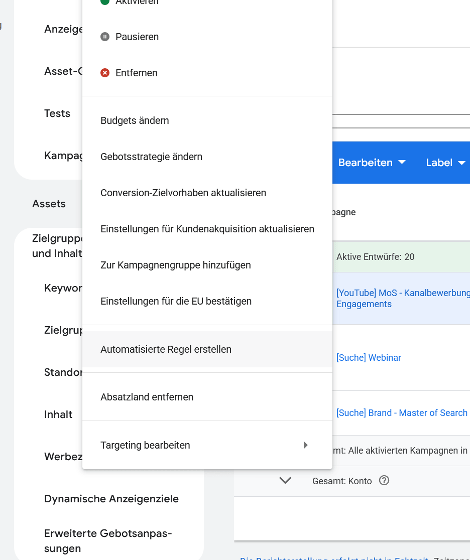 Automatisierte Regeln in Google Ads