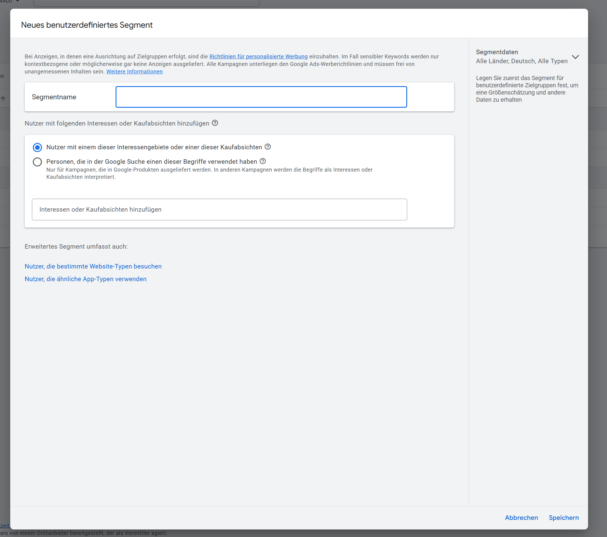 Benutzerdefinierte Segmente