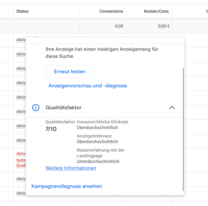 Google Ads Qualitaetsfaktor