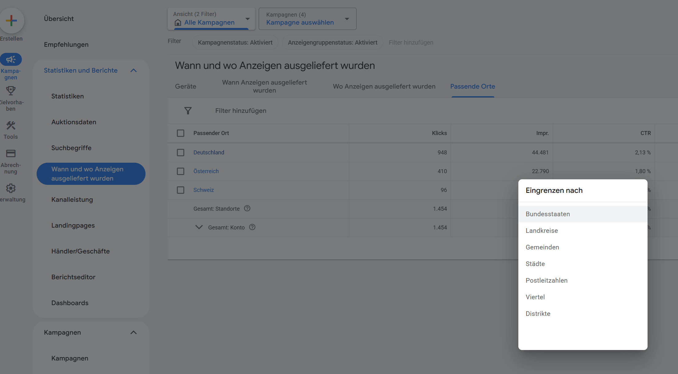 Google Ads Standorte