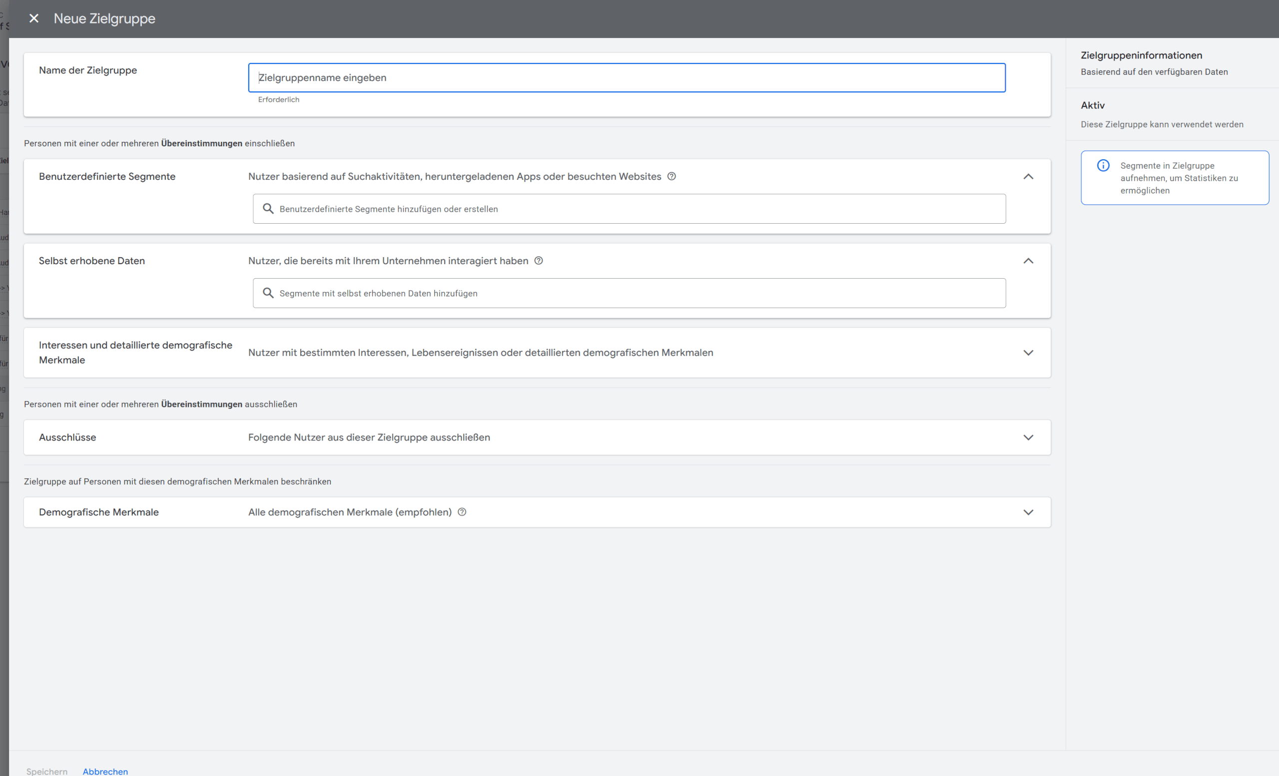 Google Ads Zielgruppe anlegen