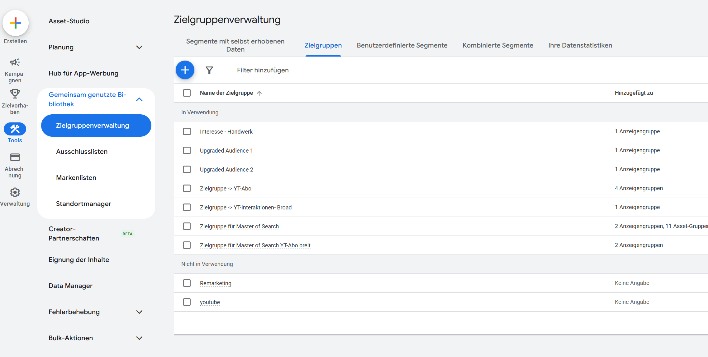 Google Ads Zielgruppenverwaltung
