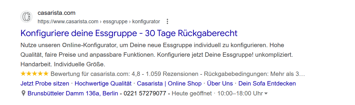 Google Bewertungssterne in Anzeige