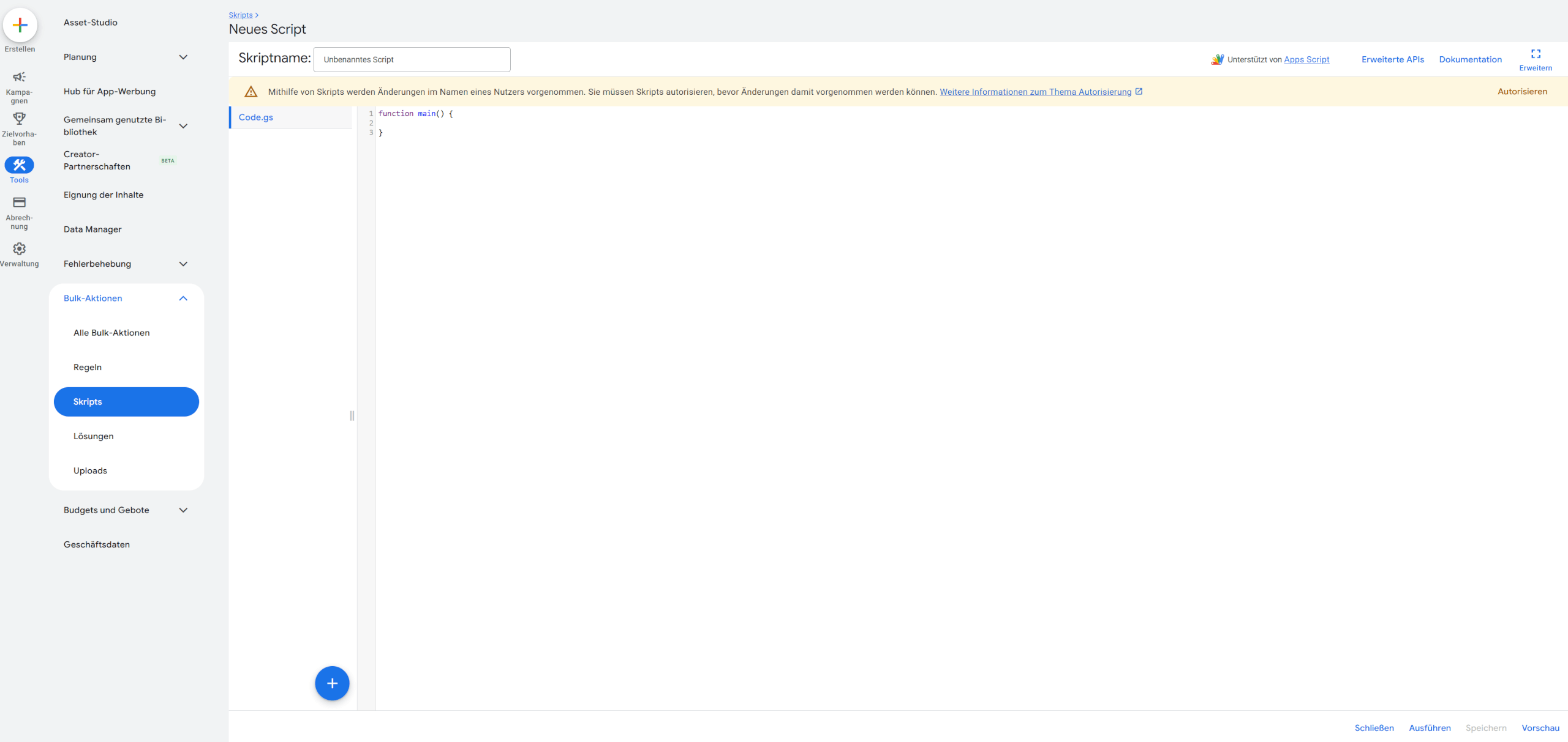 Neues Google Ads Skript anlegen