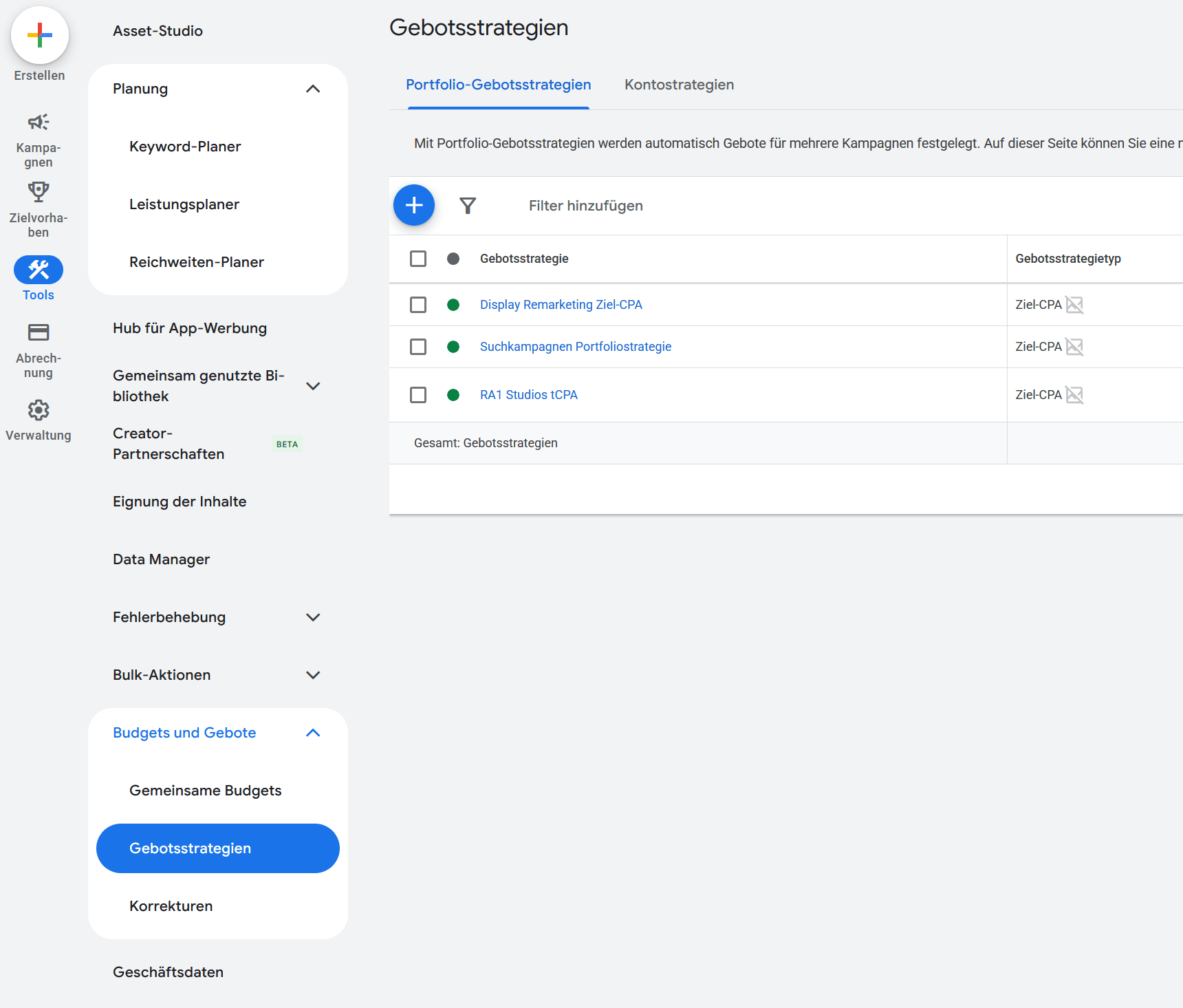 Portfolio Gebotsstrategien in Google Ads