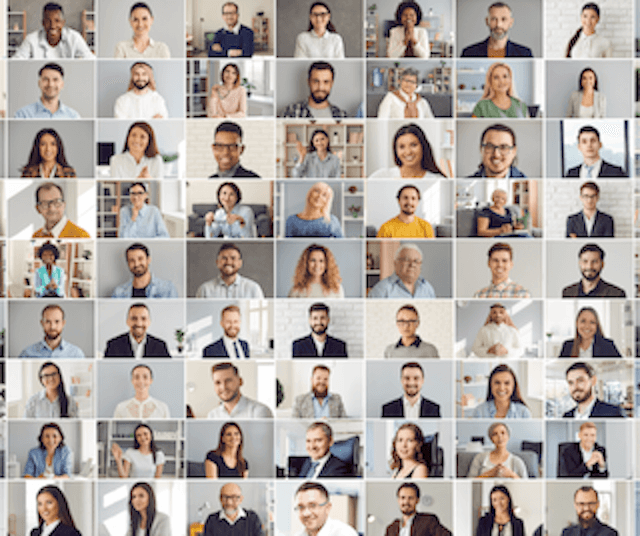 glückliche Menschen im digitalen Meeting