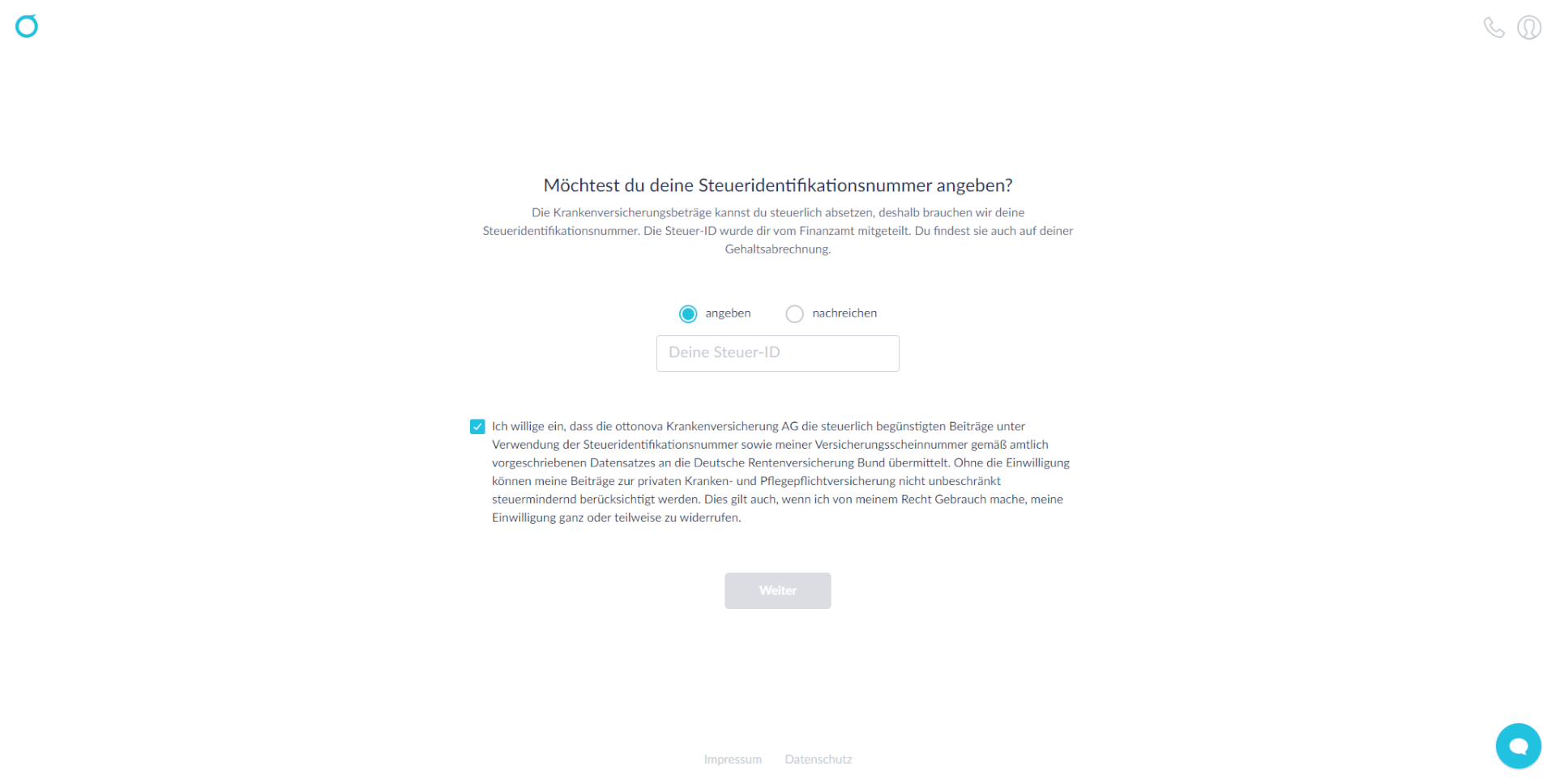 012 Steueridentifikationsnummer ottonova Anmeldebogen