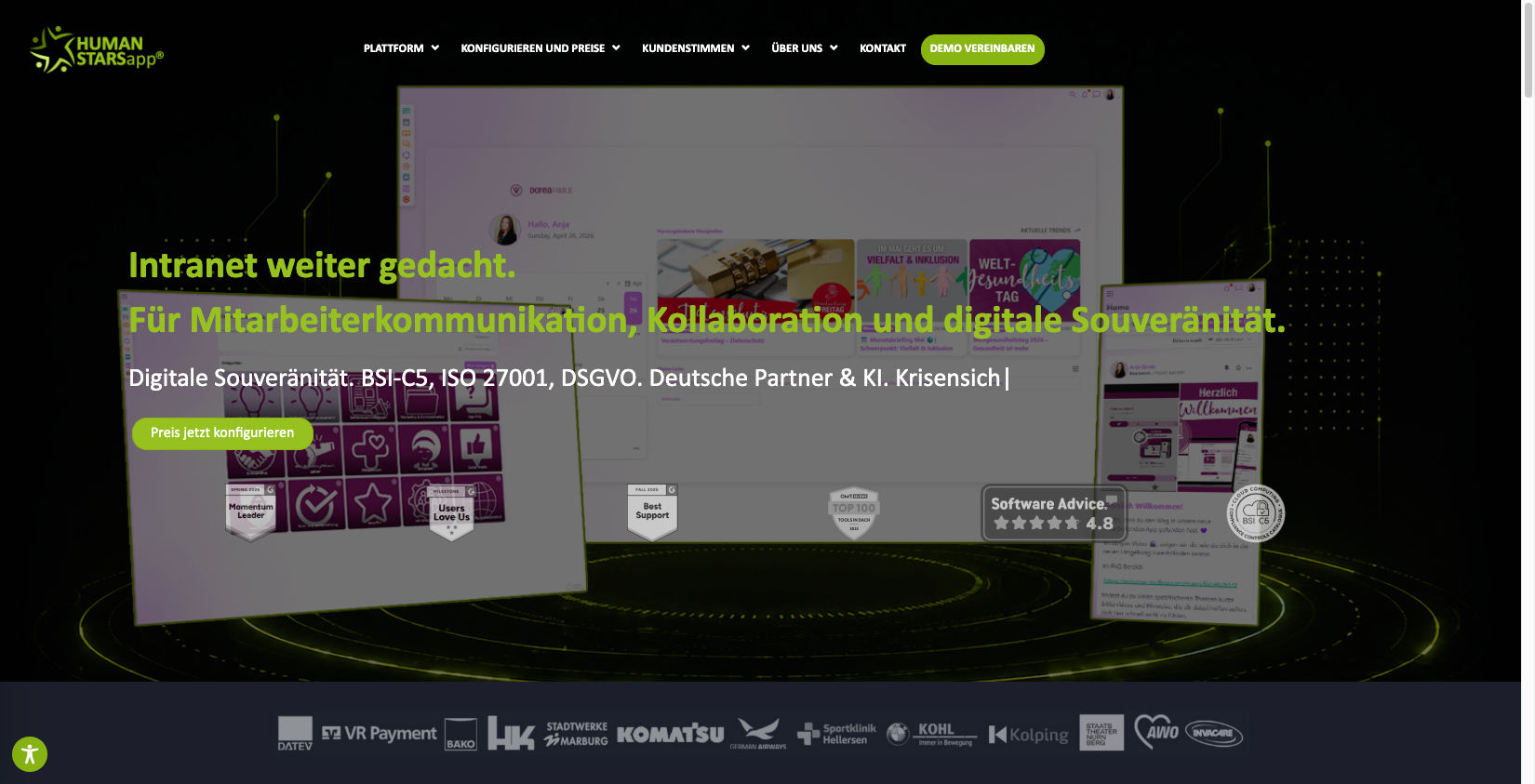 HUMANSTARSapp Beste Intranet Loesung 2026 im Vergleich aus Deutschland OMR Reviews 2026 1 Enterprise Plattform fuer Interne Kommunikation Die besten Tools der Internen Kommunikation Digitale Souveraenitaet 05 12 2026 02 16 PM