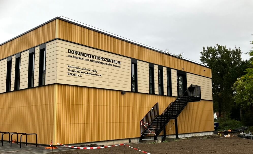 Außenansicht des neuen Dokumentationszentrums zur Regional- und Wirtschaftsgeschichte Sachsens in Borna