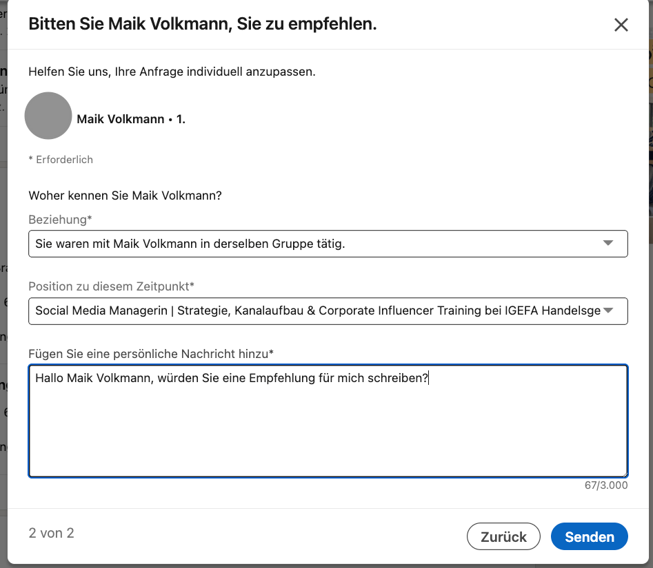 Screenshot Empfehlungen