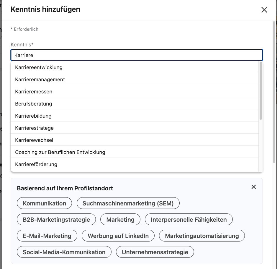 Screenshot Kenntnisse Linkedin