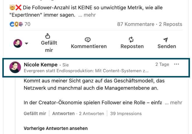 Screenshot Profilbild und Slogan im Linkedin Feed