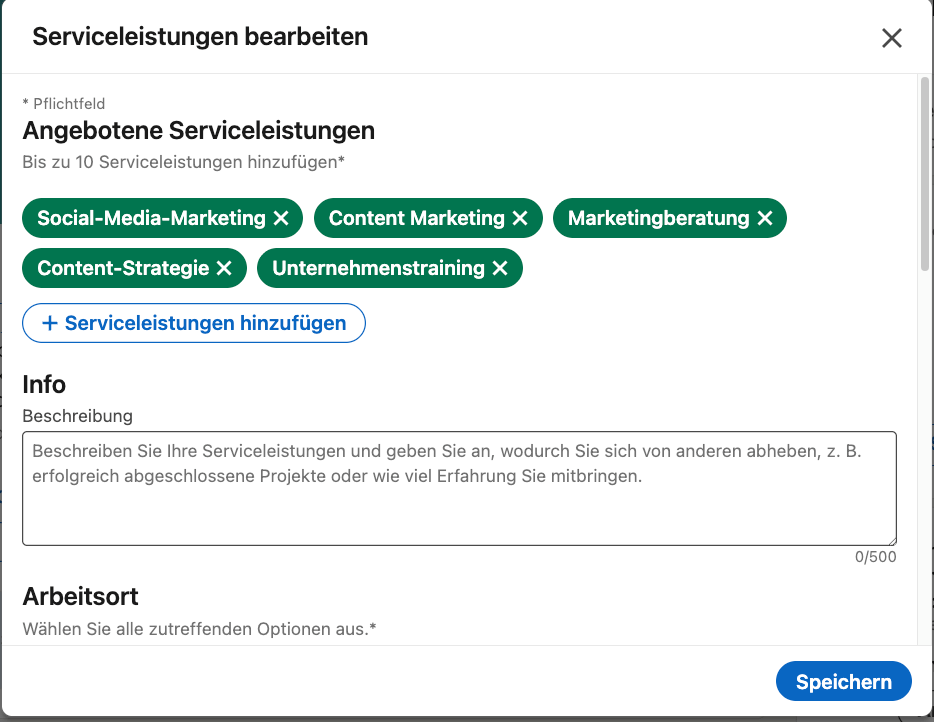Screenshot Serviceleistungen Linkedin