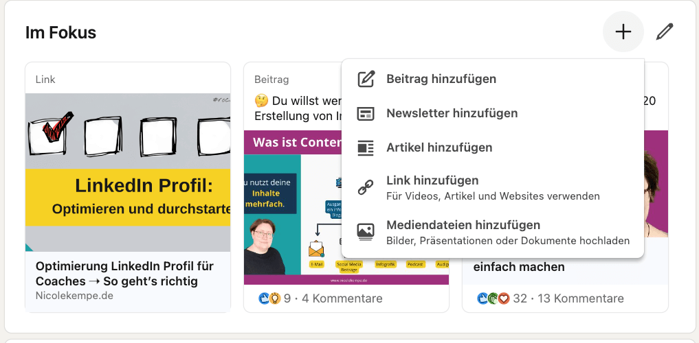 Screenshot im fokus Linkedin
