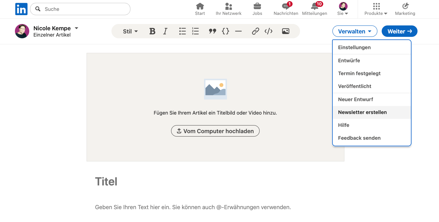Schreenshot Linkedin Artikel Newsletter
