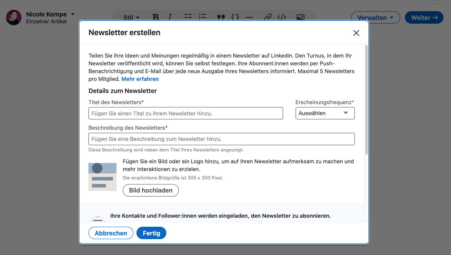 Schreenshot Linkedin Newsletter