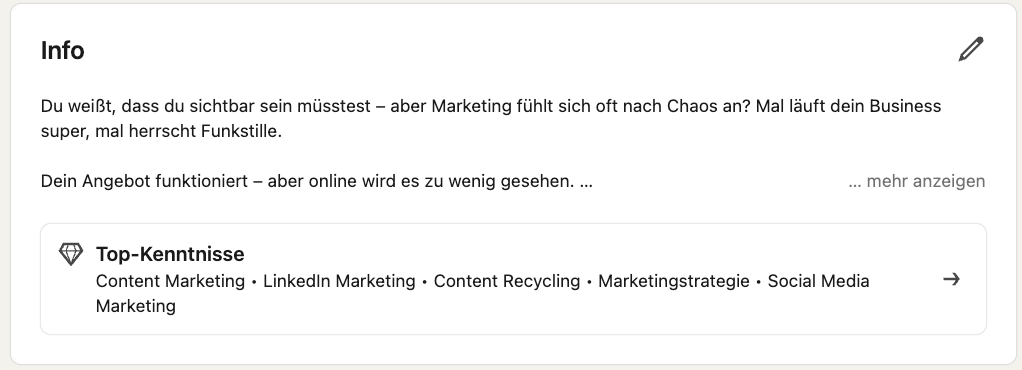 Screenshot Info ueber mich Linkedin gekuerzt