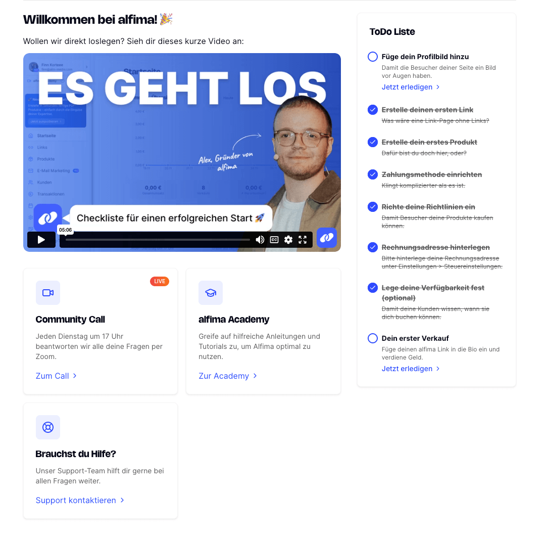 Screenshort Startseite Alfima