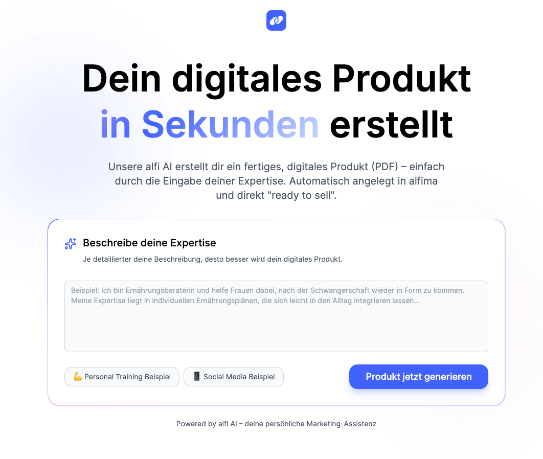 Screenshot Alfima Produktgenerator
