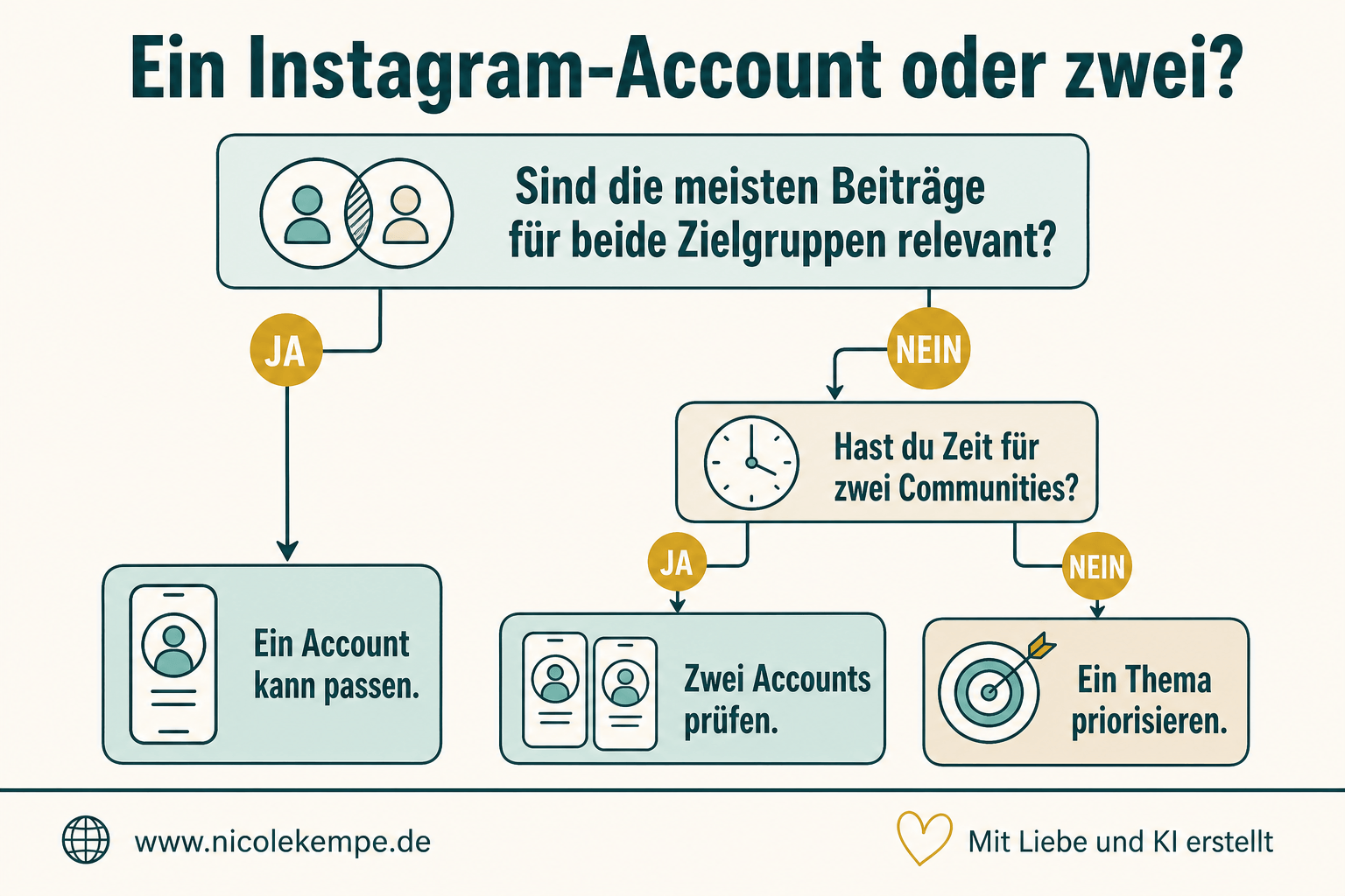 Entscheidungsbaum zur Frage, ob zwei Zielgruppen auf einen Instagram-Account passen