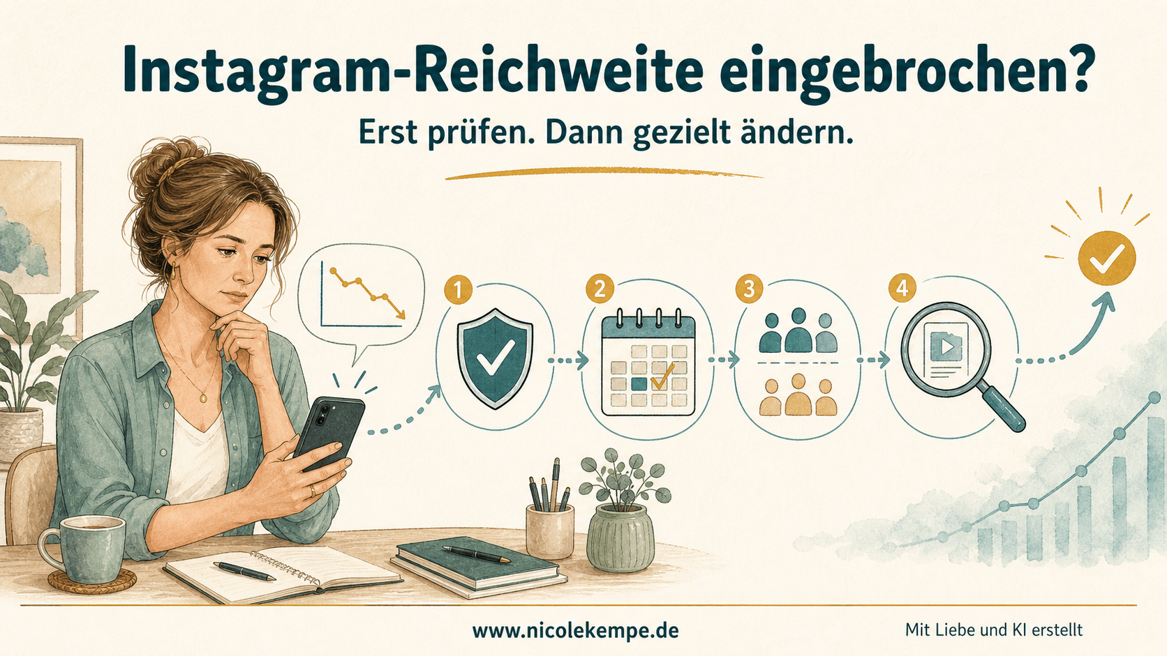 Instagram Reichweiten Einbruch Infografik - er Erste-Hilfe-Check: Konto, Frequenz und Content