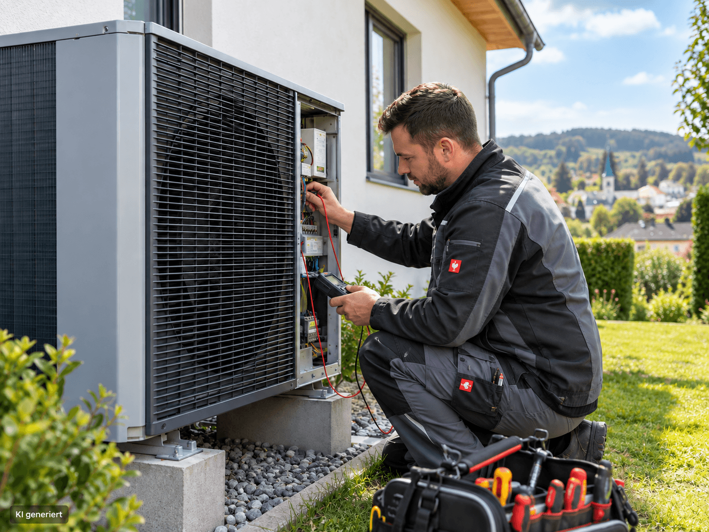 SHK-Fachhandwerker bei der Wartung einer Wärmepumpe in Reichenbach im Vogtland