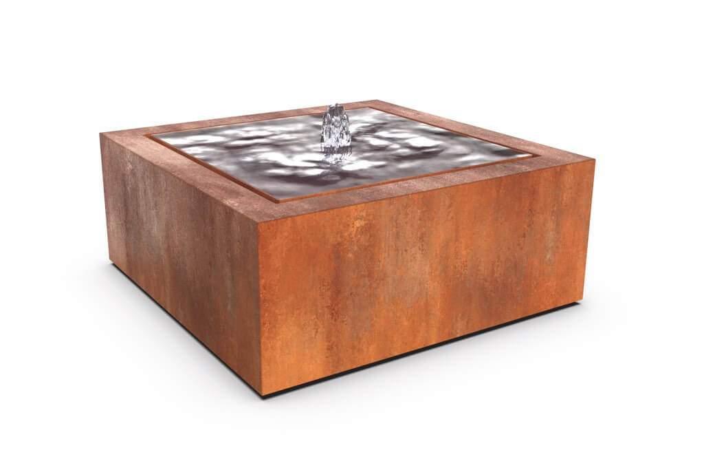 Wassertisch aus Cortenstahl, quadratisch - mit Zubehör | ofivo