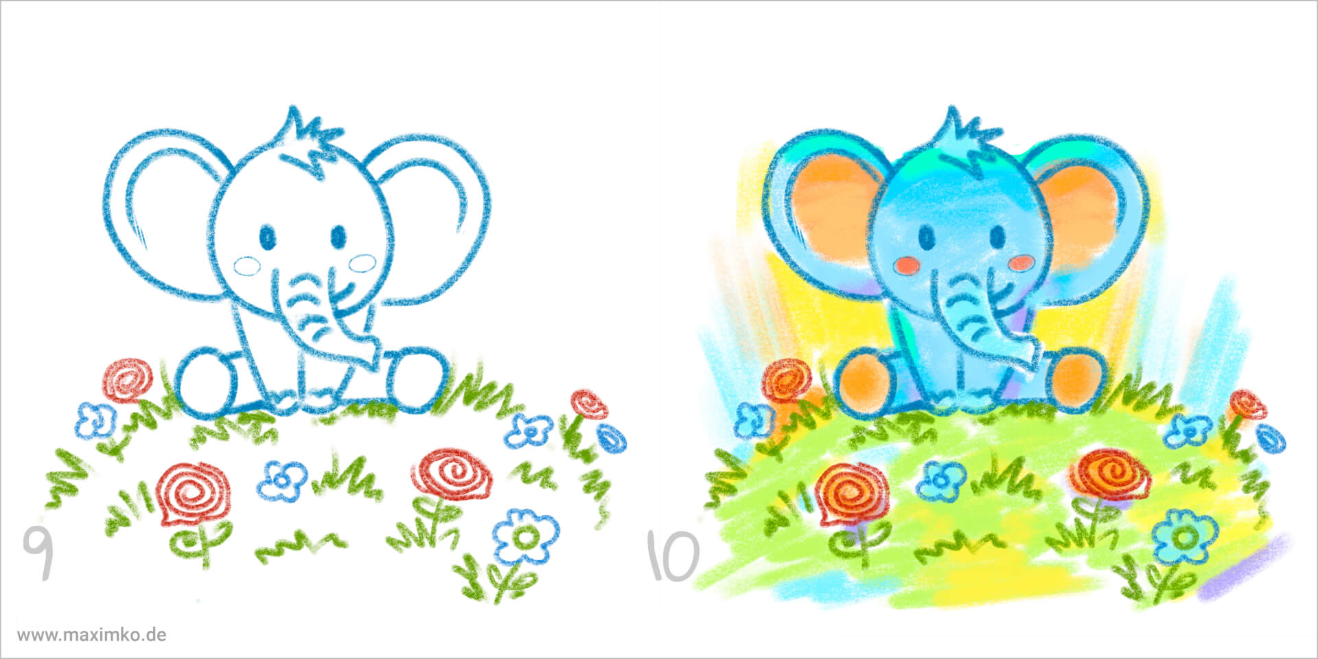 elefant zeichnen einfach kind eltern kawaii schritt9 10 tutorial anleitung zeichenkurs tiere maxim simonenko