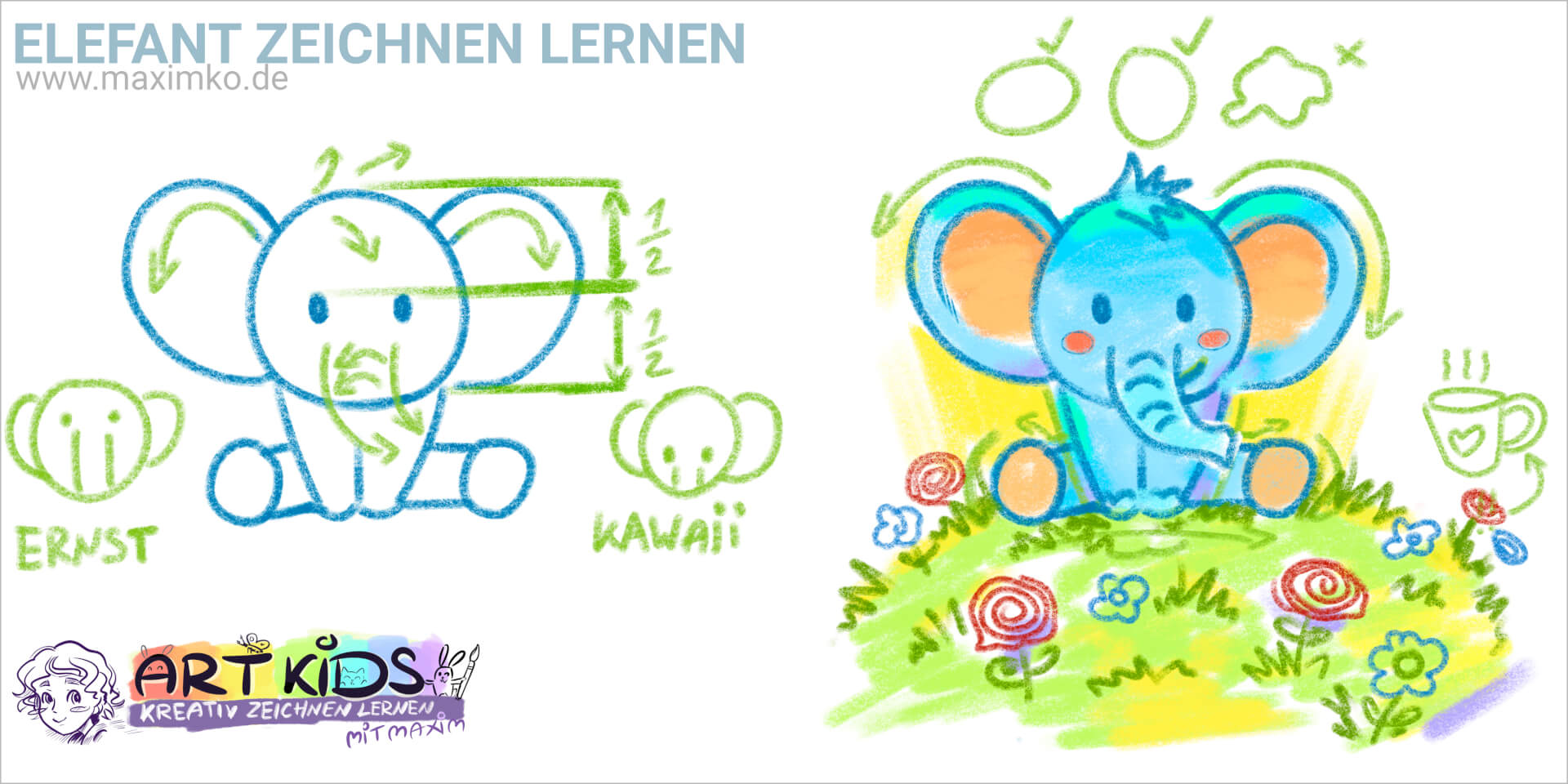 Elefant zeichnen : einfach kawaii für Kinder und Eltern