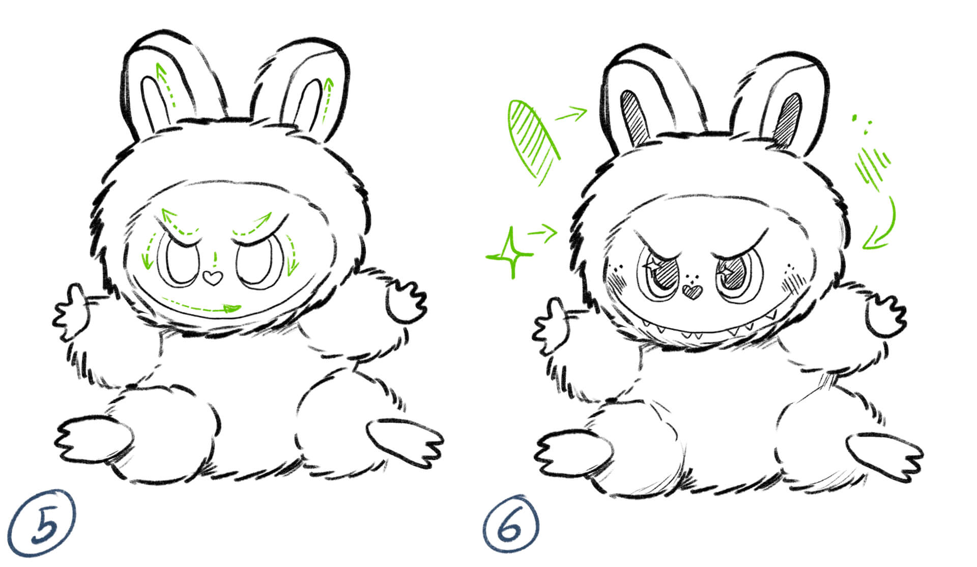 labubu zeichnen tutorial anleitung how to draw step by step anleitung anfaenger leicht maxim simonenko schritt 3 gesicht und schattierung