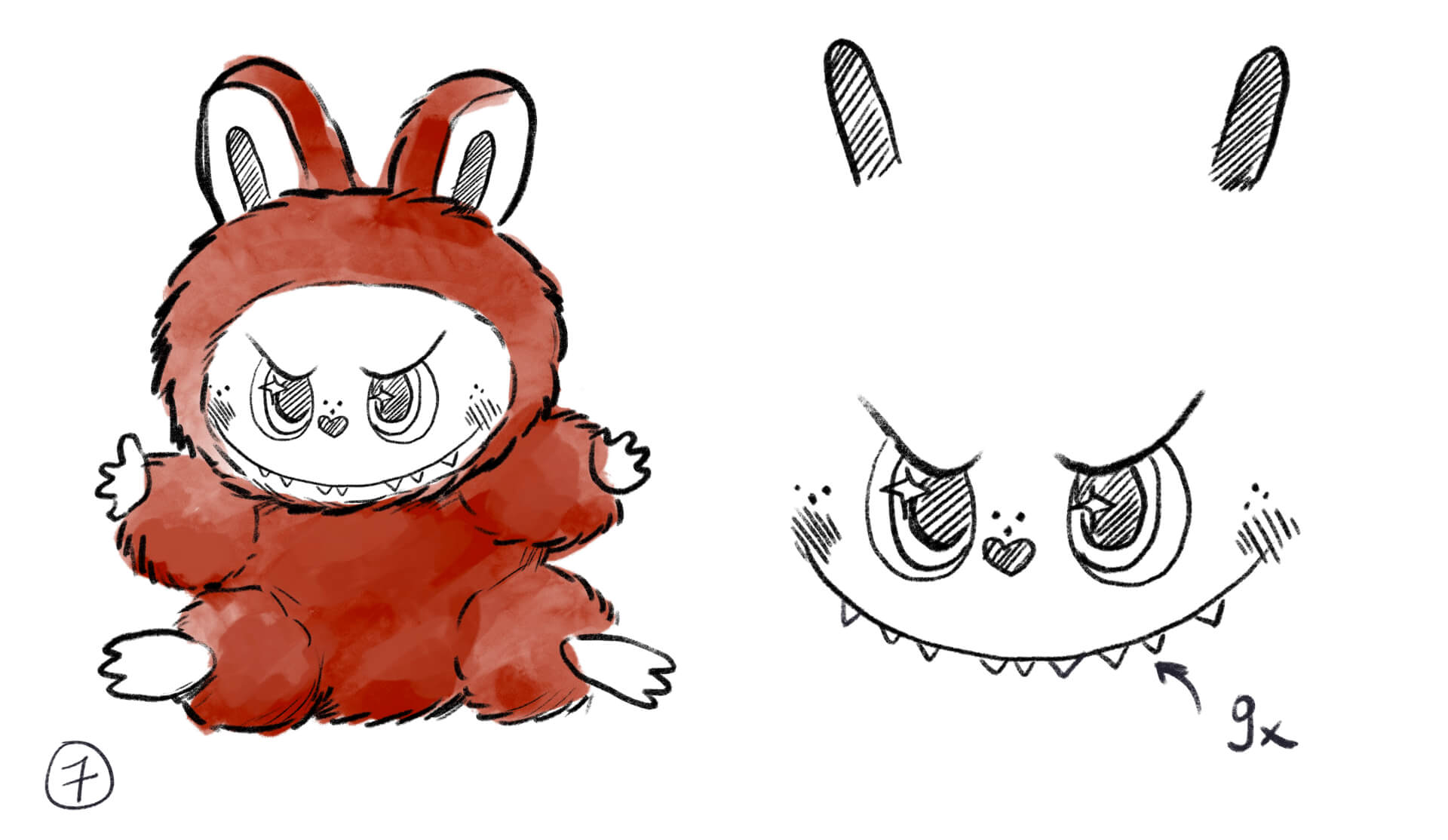 labubu zeichnen tutorial anleitung how to draw step by step anleitung anfaenger leicht maxim simonenko schritt 4 gesicht und fellfarbe