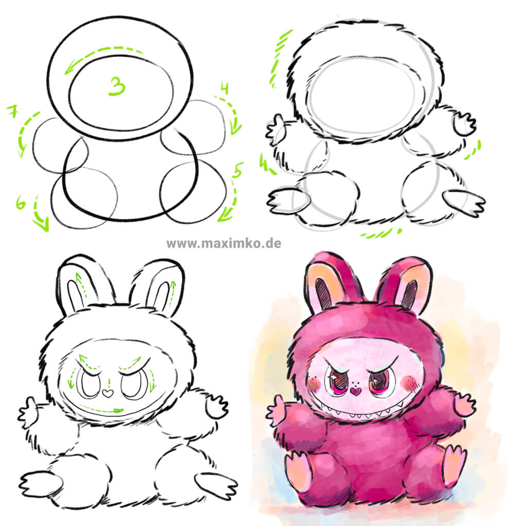 labubu zeichnen tutorial anleitung how to draw step by step anleitung anfaenger leicht maxim simonenko