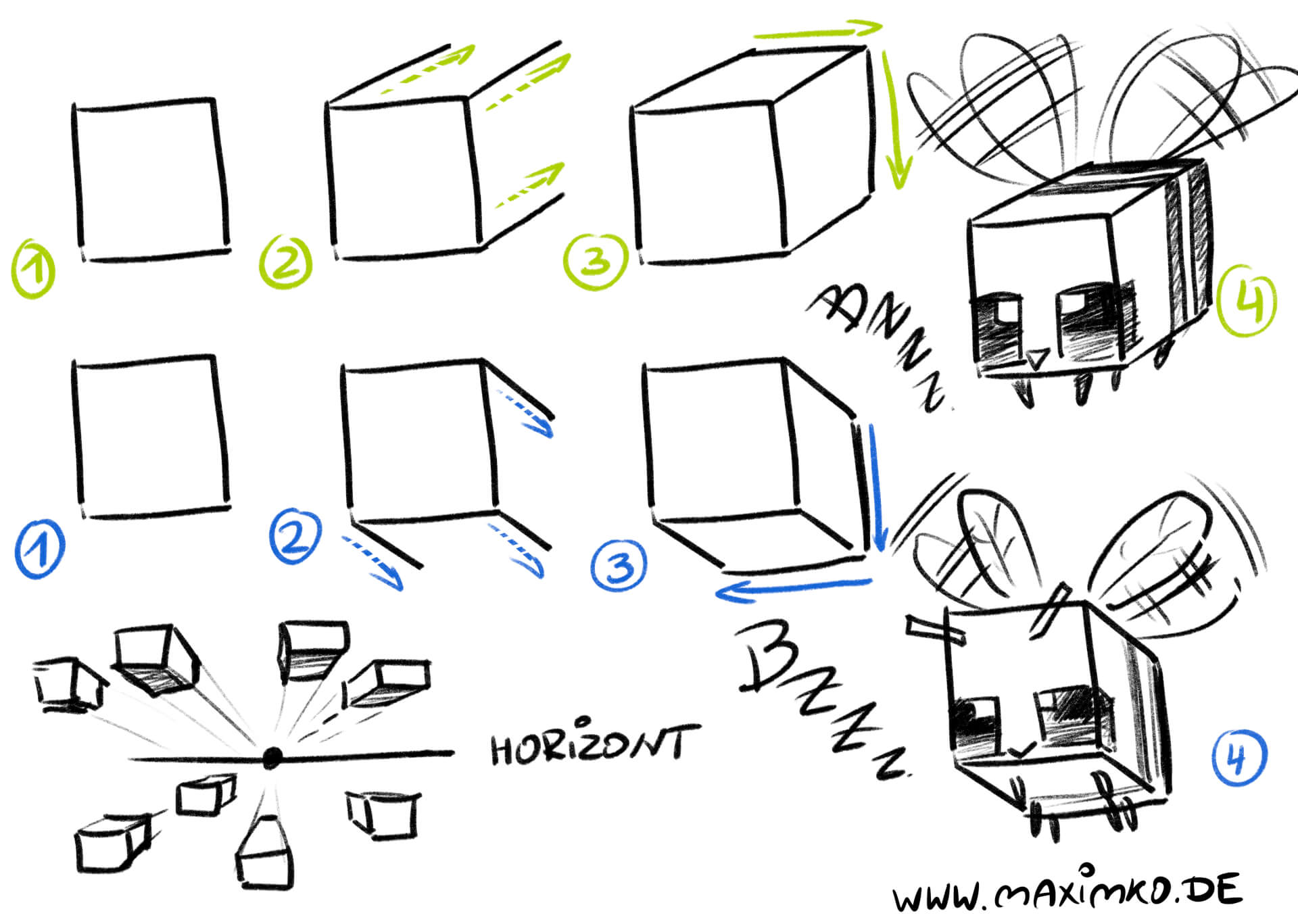 minecraft zeichnen basics verstehen von perspektive anhand von blöcken