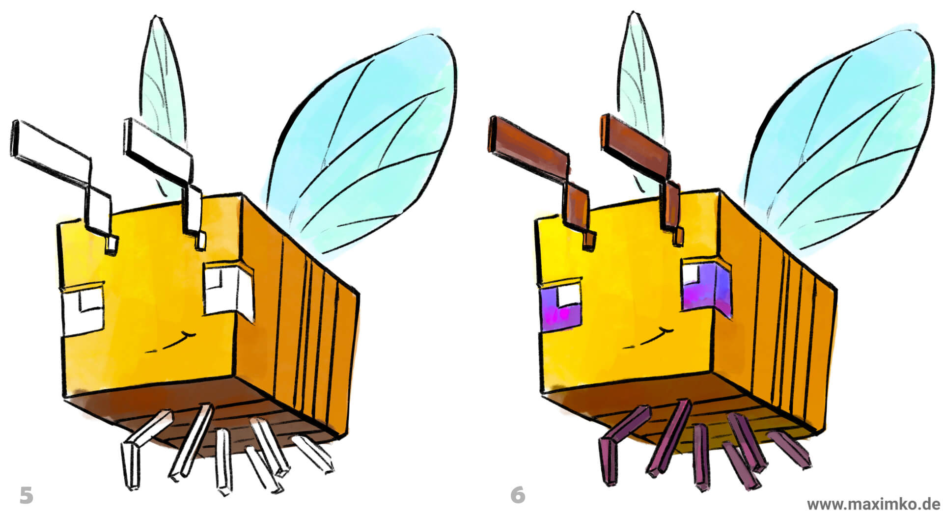 minecraft zeichnen biene tutorial fluegel farbe kawaii tutorial anfaenger zeichenkurs anleitung einfach how to draw roblox schritt perspektive maxim simonenko teil 3