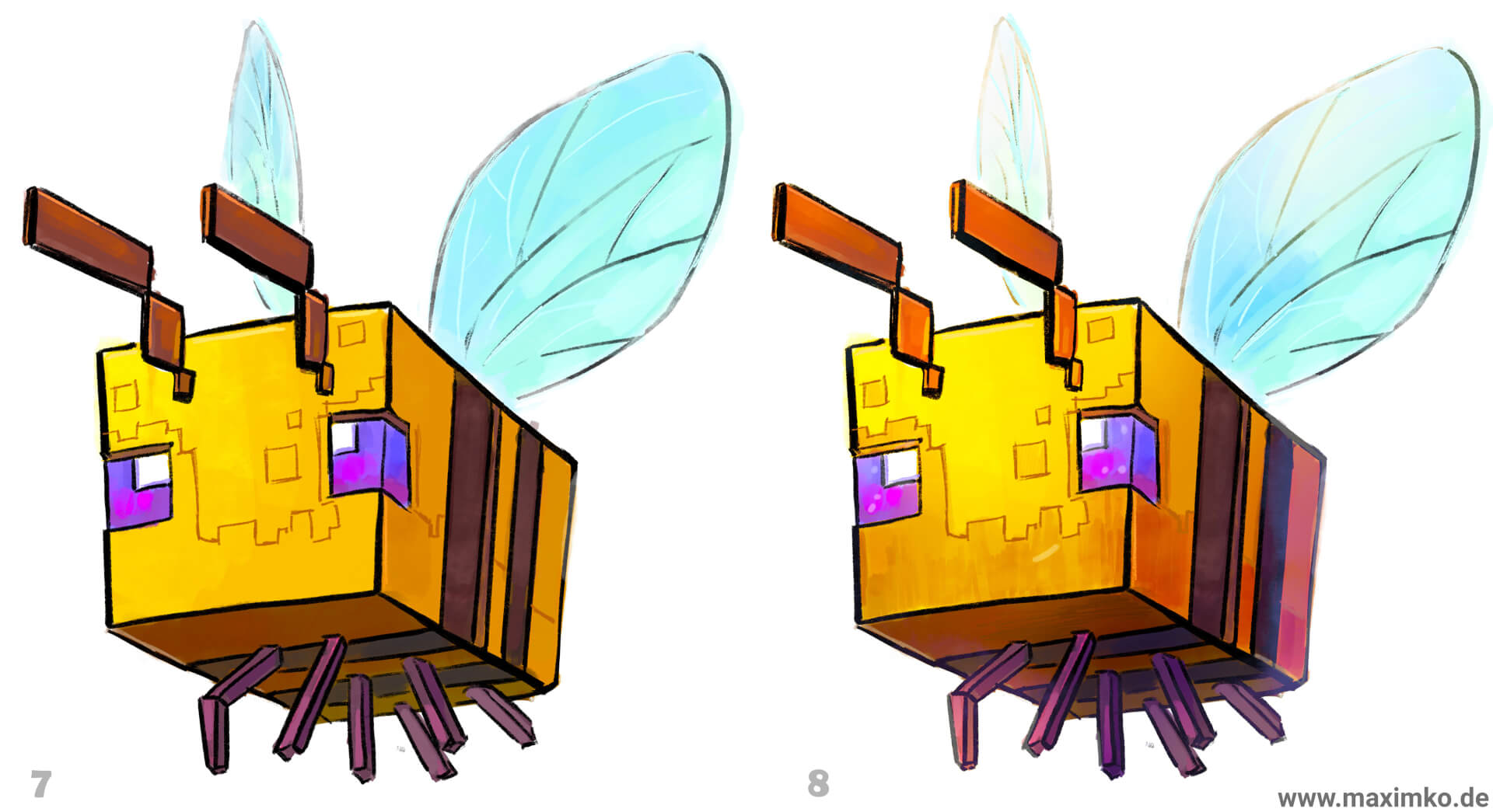 minecraft zeichnen biene tutorial fluegel farbe lichteffekte kawaii tutorial anfaenger zeichenkurs anleitung einfach how to draw roblox schritt perspektive maxim simonenko teil 4