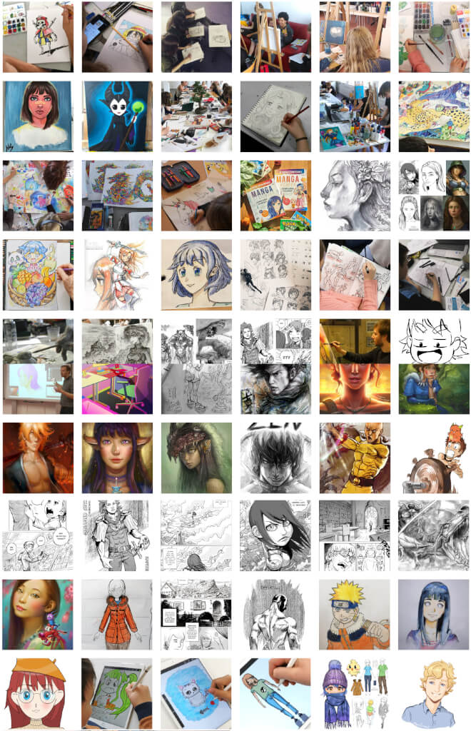 manga zeichenkurs collage zeichnungen teilnehmer