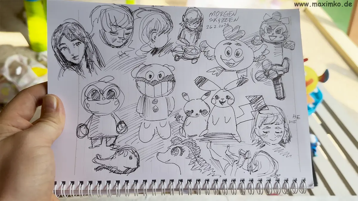 kugelschreiber skizzen block vater kleinkind pause