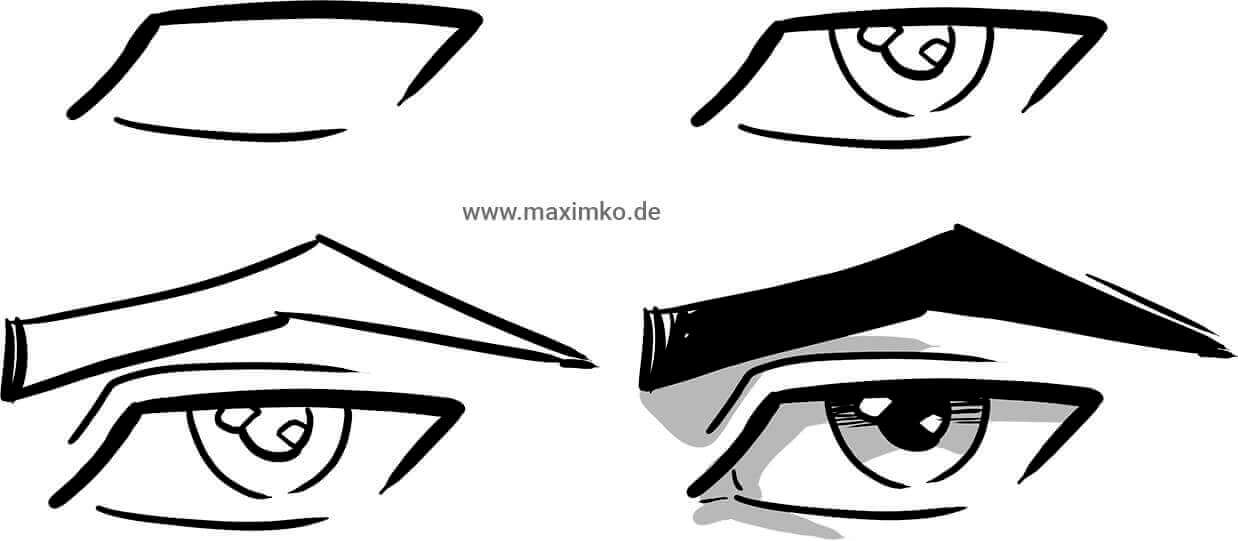 Schritt für Schritt Anleitung: Manga Augen eines Shonen Charakters in 4 Schritten