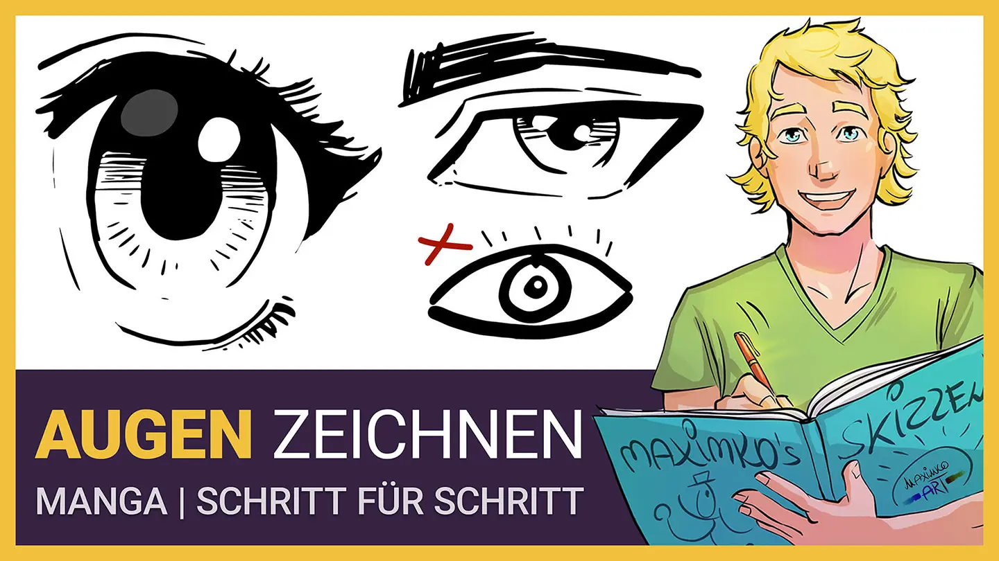 Umfangreiche Anleitung zum Manga Augen zeichnen lernen: Schritt-für-Schritt Beispiele für verschiedene Stile und Perspektiven inklusive Gratis-PDF.