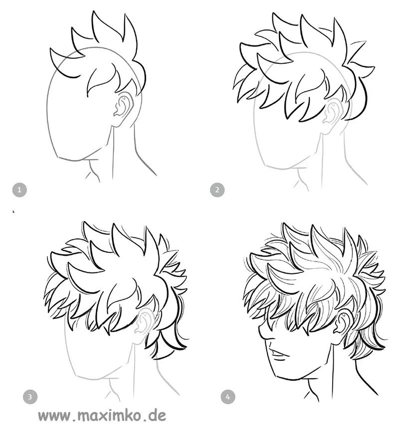 Manga Strubbelfrisur zeichnen 4 Schritte – Schritt für Schritt Anleitung