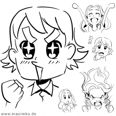 Manga Zeichenkurs Modulbild: Emotionen zeichnen lernen, Wut, Freude, Trauer, Überraschung, Ekel